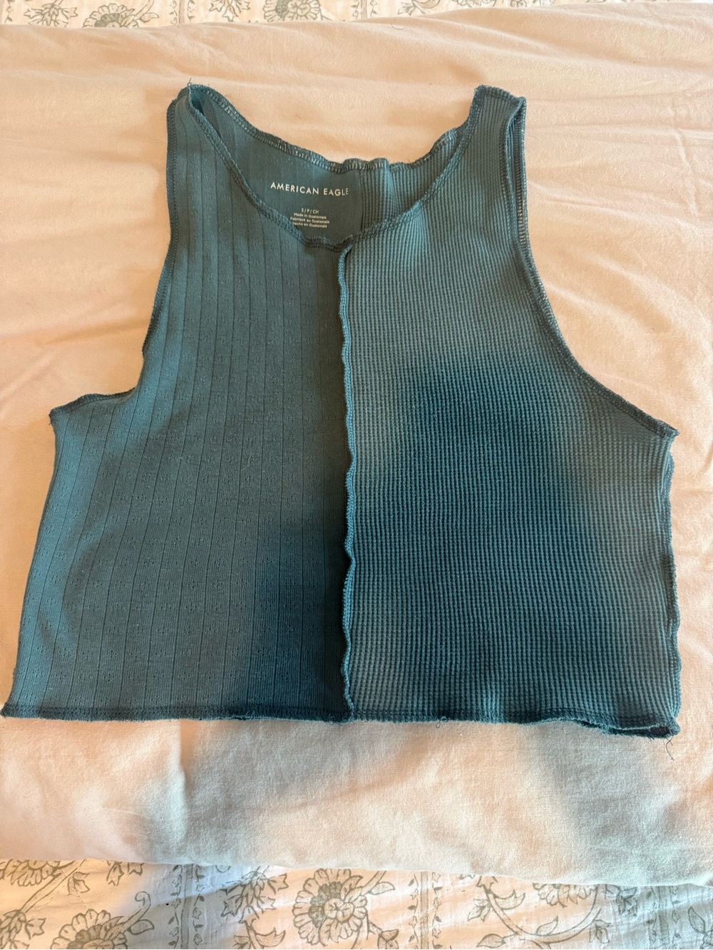 American Eagle Outfitters Teal Ribbed Split-Panel Tank Top